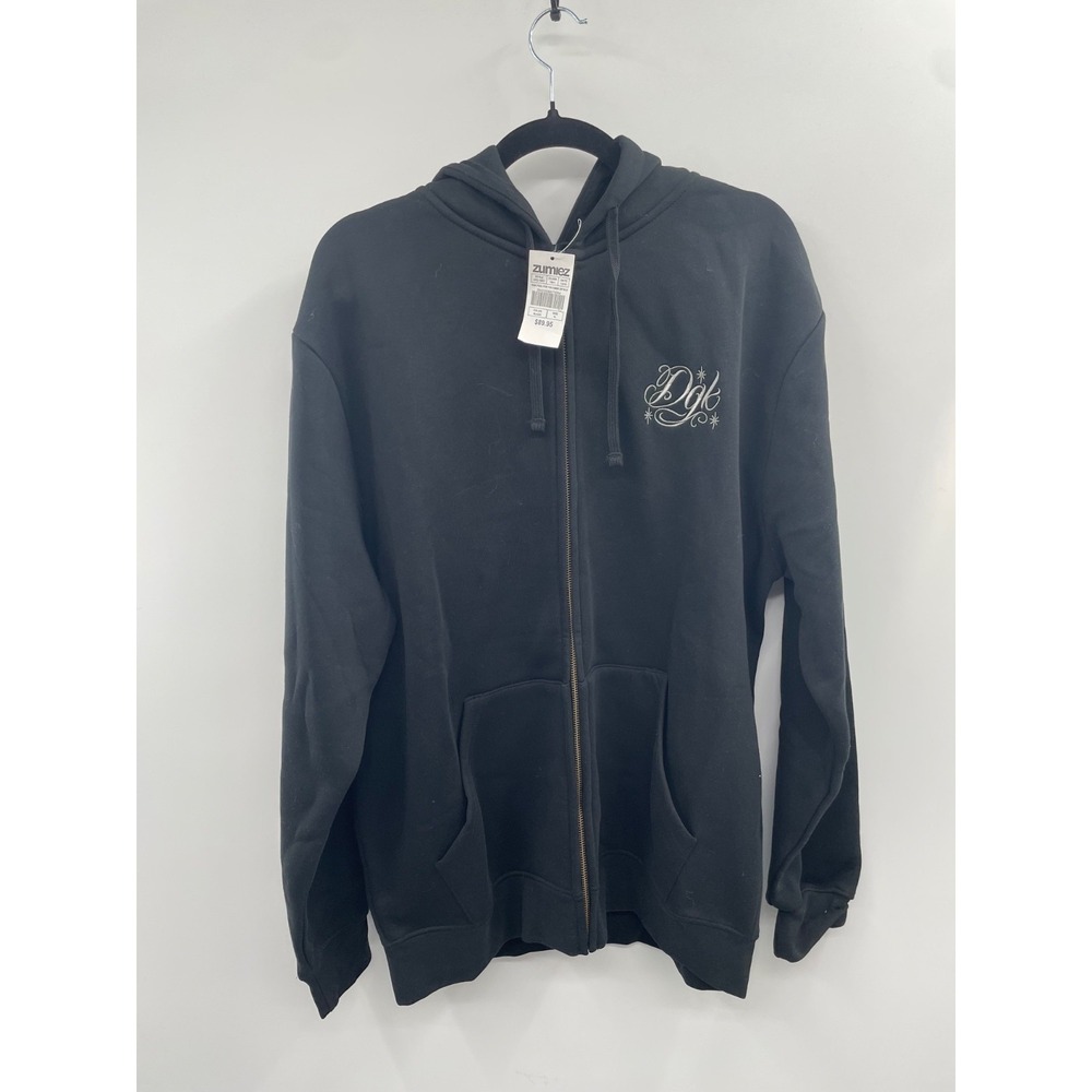 NWT Zumiez DGK Fool For You Hoodie Men's XL Black Embroidered Full-Zip Winter